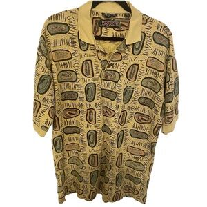 Jansport Vintage Cotton Mustard Gold Polo Shirt Urban Snakes Ethnic Tribal L